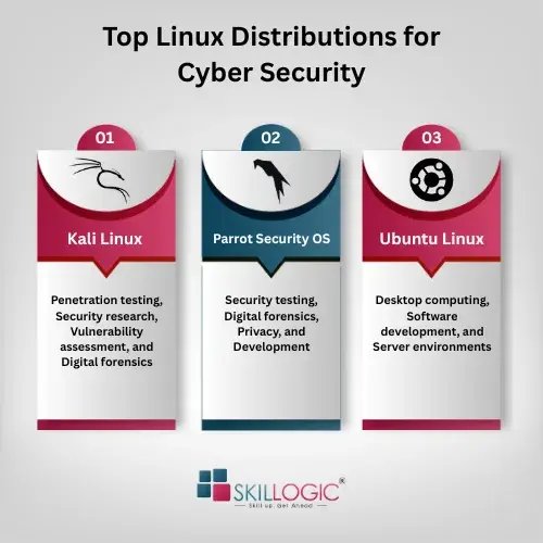 Top Linux distributions for cyber security, including Kali Linux, Parrot Security OS, and Ubuntu Linux